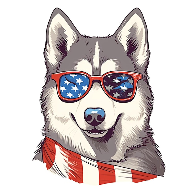 Cool husky dog with USA flag