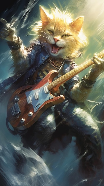 Cool jazz cat playing guitar Beautiful illustration picture Generative AI