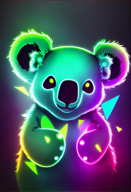 Photo cool kawaii koala glowing colorful generative ai