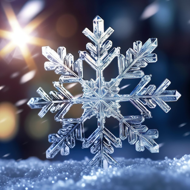 cool light and dreamy macro shot of a snowflake