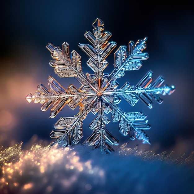 cool light and dreamy macro shot of a snowflake