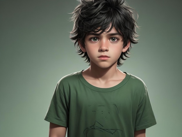 A cool little boy wearing a green tshirt