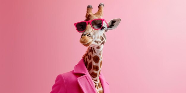 Foto giraffe alla moda in rosa con una copia dello spazio