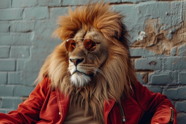 Photo cool looking lion in fashionable clothes on