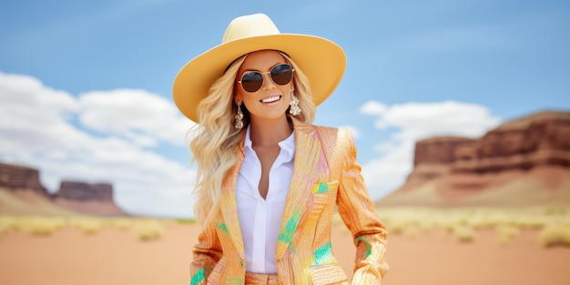 Cool looking Women wearing funky fashion dress with simple background