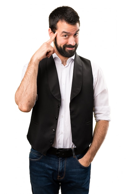 Cool man thinking on isolated white background