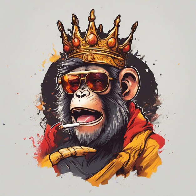 Фото Крутой король обезьян в солнцезащитных очках и модной футболке с короной