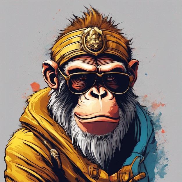 Cool monkey King wearing sunglasses trendy Tshirt design