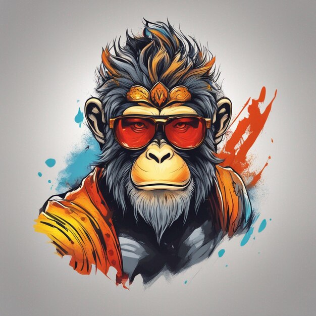 Cool monkey king wearing sunglasses trendy tshirt design