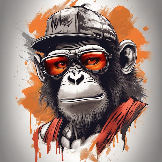 선글라스 유행 Tshirt 디자인을 입고 멋진 원숭이 왕