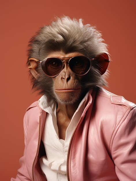 Photo a cool monkey wearing a business suit and goggles