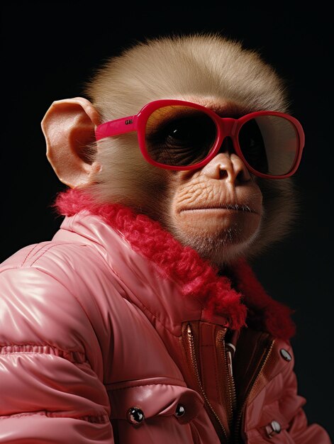 Photo a cool monkey wearing a business suit and goggles