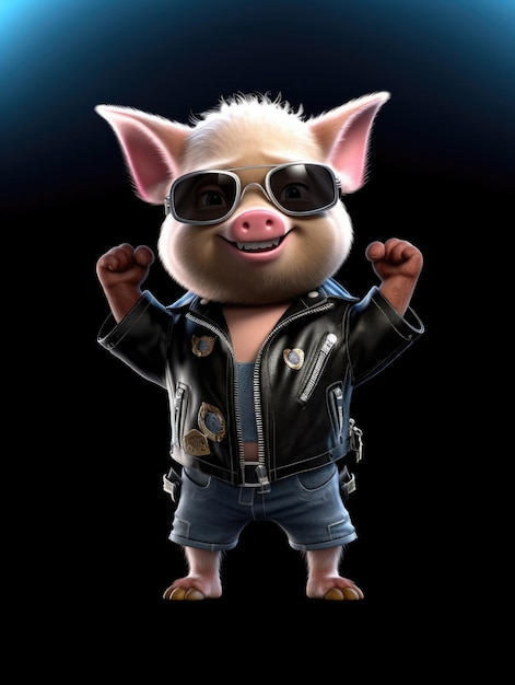 Cool pig with sunglasses and leather jacket