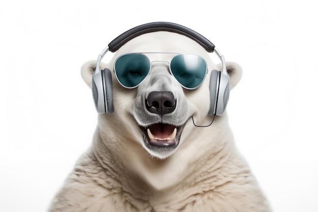 Cool Polar Bear Animal Character with Sunglasses and Headphones