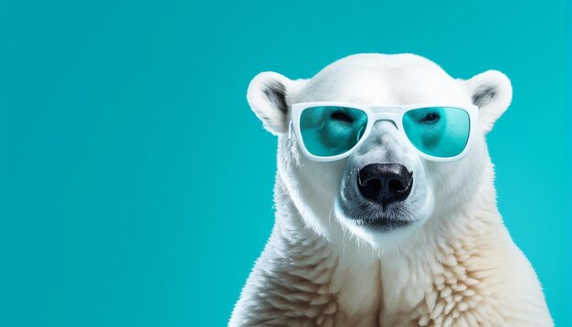 cool polar bear with sunglasses against cyan background