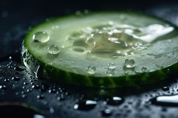 Cool and Refreshing Macro Shot of a Fresh Green Cucumber Slice Bursting with Hydration