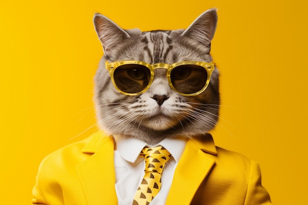Cool rich successful hipster cat with sunglasses and cash money pastel background