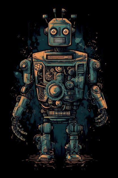 cool robot on black background for tshirt design Neural network generated in May 2023 Not based on any actual person scene or pattern