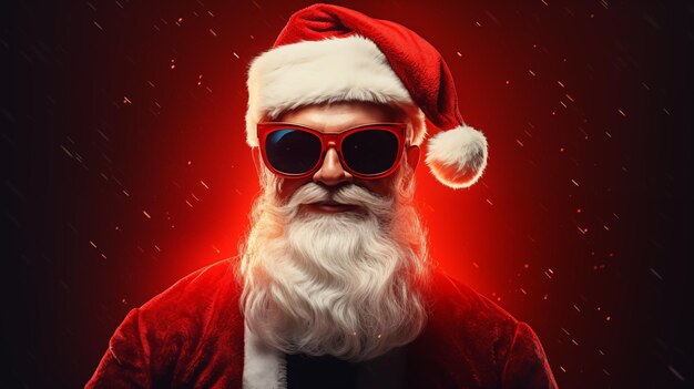 Cool santa with shades smiling merry xmas and happy new year winter backdrop