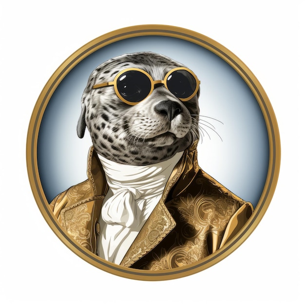 Cool Seal in bril en gouden jas Excentrisch aristocratisch portret