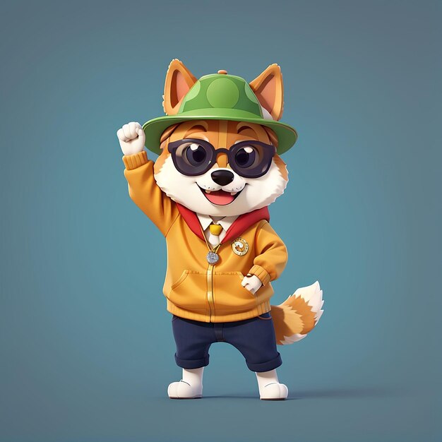 Photo cool shiba inu dog dabbing and wearing hat and glasses cartoon vector icon illustration animal fashi