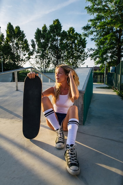 Cool skater girl at skate park