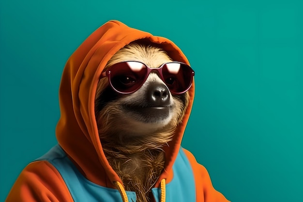 Cool sloth in hoodie and sunglasses Generative AI