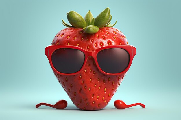 Cool strawberry cartoon character in sun glasses