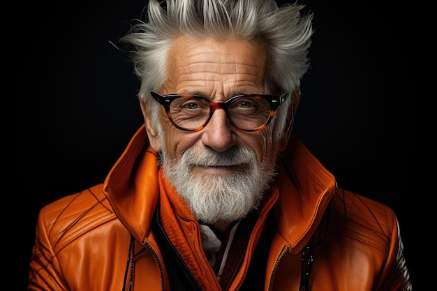 Cool and stylish senior old man with fashionable clothes and glasses Portrait of happy grandfather