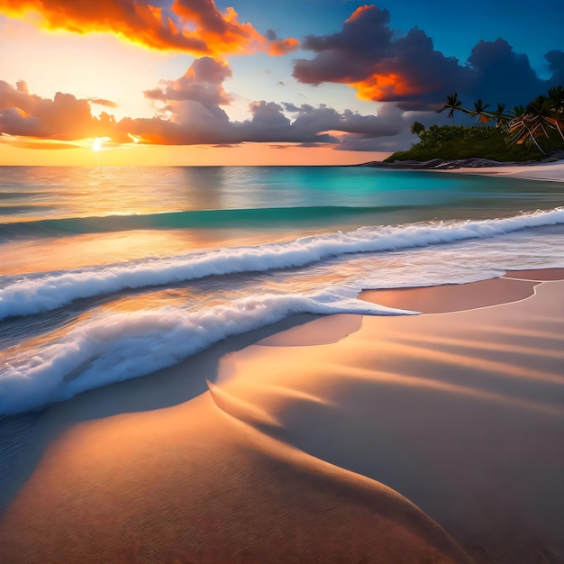 A Cool summer beach with a sunset in the background summer holidays