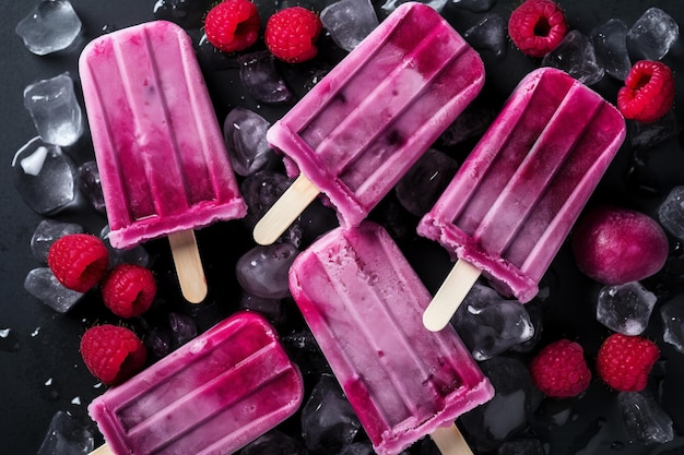 Foto cool summer treat raspberry frozen pops (poppini congelati di lamponi)