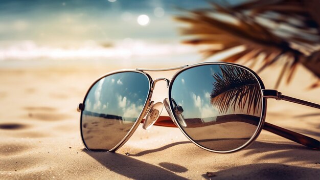 Photo cool sunglasses on the beach closeup retro toned ai generated