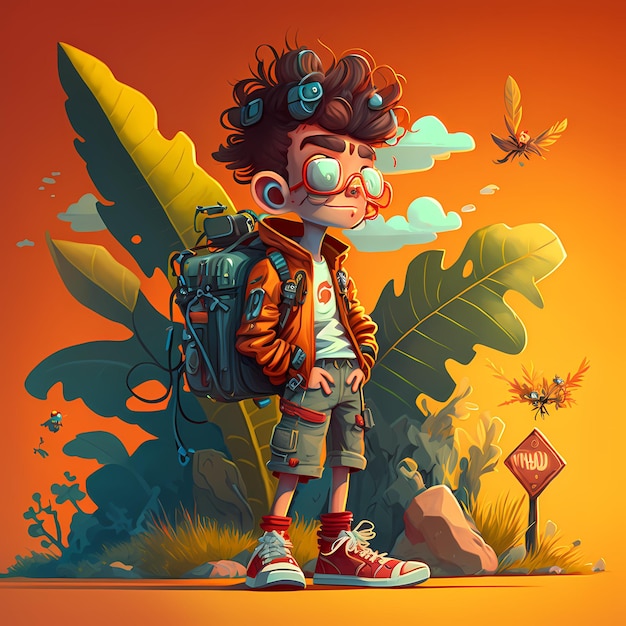 cool and trendy boy cartoon character, with a retro style design