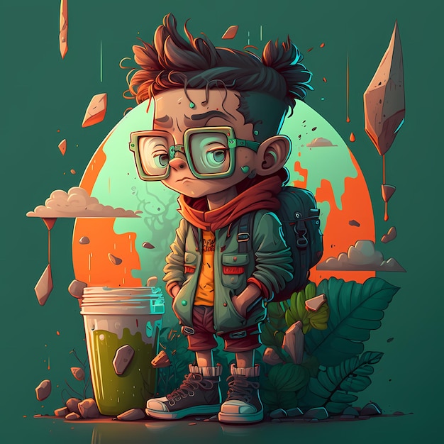 cool and trendy boy cartoon character, with a retro style design