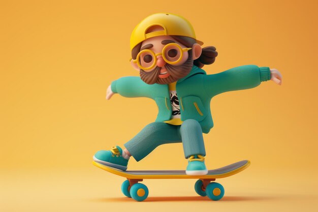 Photo a cool trendy d skateboard character d rendering style illustration