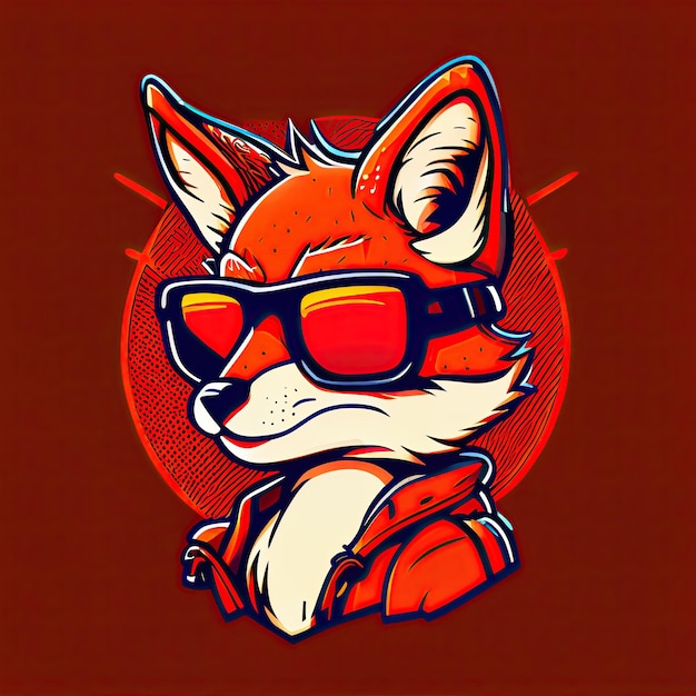 Photo cool trendy mascot logo of a fox with sunglasses simple illustration generative aixa