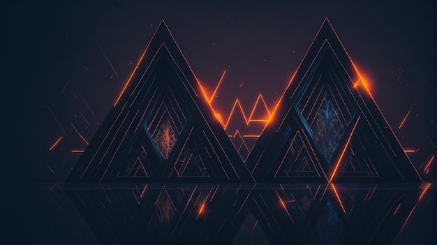 cool triangular shaped illustration with futuristic scifi techno lightsbackground