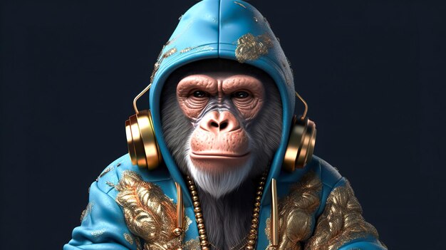 Photo cool young dj gorilla with headphones generative ai