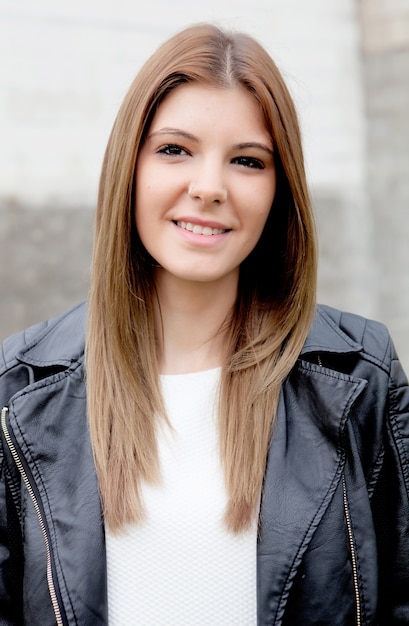 Cool young woman with black jacket