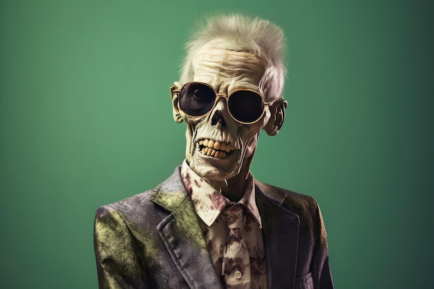 A cool zombie wearing sunglasses generative ai