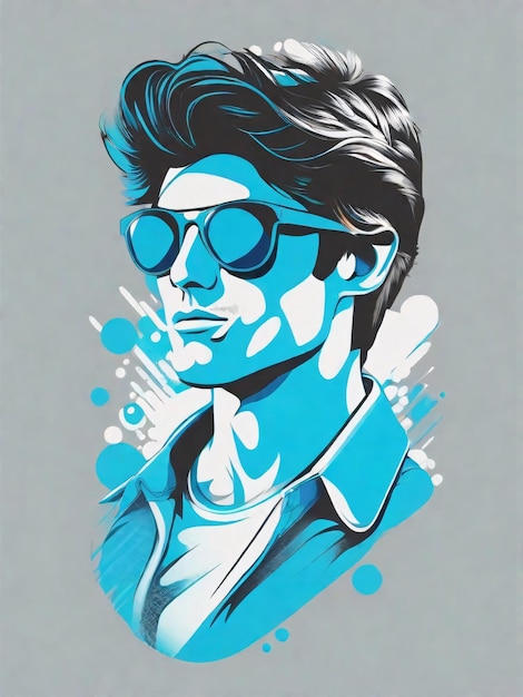 Photo coold man in blue vector illustration for tshirt design