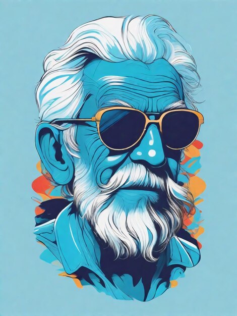 Coold Old Man in Blue Vector Illustration for Tshirt Design