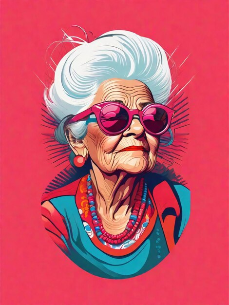 Foto coold old woman in illustrazione vettoriale rosa per il design della maglietta