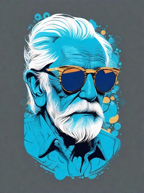 Coold oude man in blauwe vectorillustratie voor tshirt ontwerp