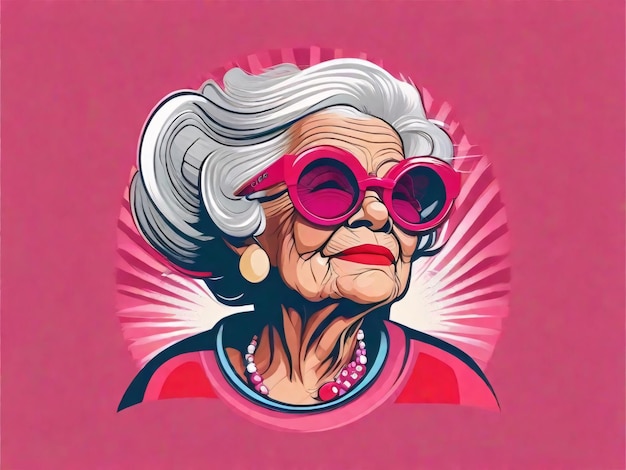 Coold oude vrouw in roze vectorillustratie voor tshirt ontwerp