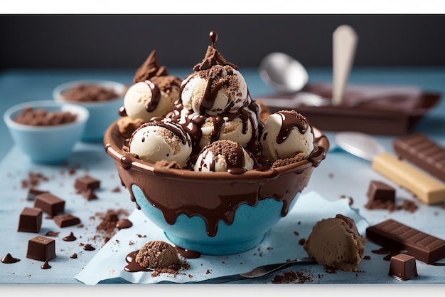 Photo coold sweet ice cream with chocolate