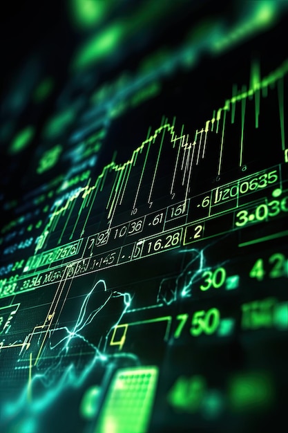 Coole aandelenmarktweergave Groene grafiek en magische cijfers Lichttoets