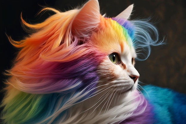 Coole en kleurrijke kat Regenboogkleuren Diversiteit tolerantie inclusie concept Anders en uniek om Modieuze kitty Generatieve AI te zijn