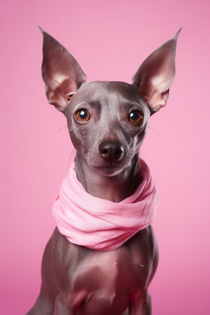 Coole hond met bandana op roze achtergrond Stijl en mode Stijlvol huisdier Generatieve AI