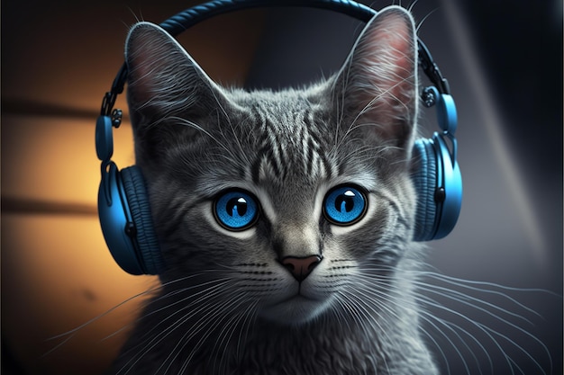 Coole kat die een koptelefoon gebruikt om naar muziek te luisteren Generatieve Ai
